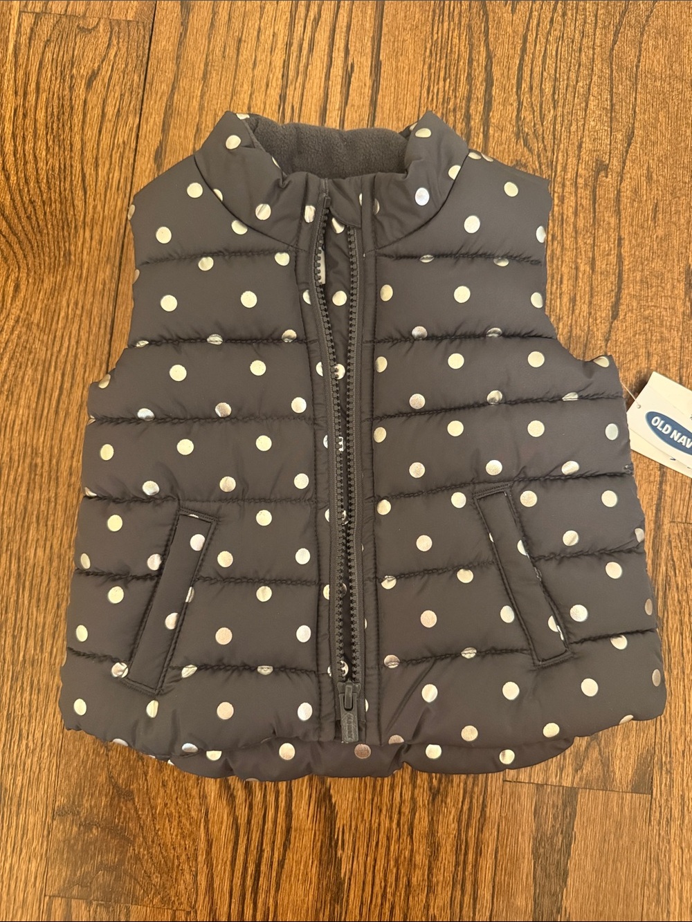 Old Navy Navy Polka Dot Quilted Puffer Vest